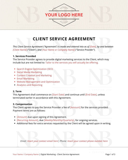 Freelance Digital Marketing Client Service Agreement - Customizable